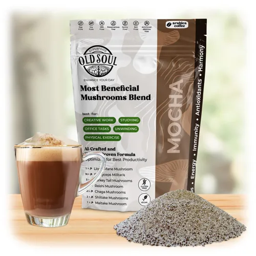 OldSoul Superfood - Mezcla de café negro de hongos | Café arábica | Aproximadamente 70 dosis | Energía, enfoque, inmunidad (14 onzas (paquete de 1),