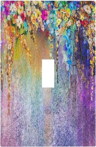 Cubierta de Interruptor de Luz de Palanca Individual Floral de Flores Coloridas Moradas Decorativa de 1 Gang Placa de Pared Flores Silvestres Placa