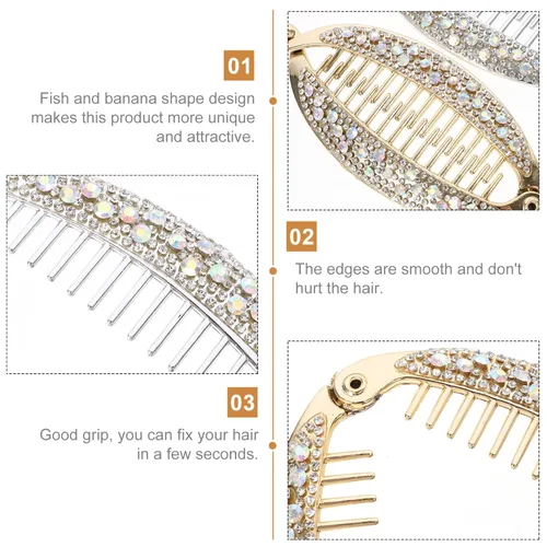 Miniatura 2 de FRCOLOR 4 pinzas para el cabello con forma de pez, peines de resina con diamantes de imitación para el cabello, pinzas para cola de caballo