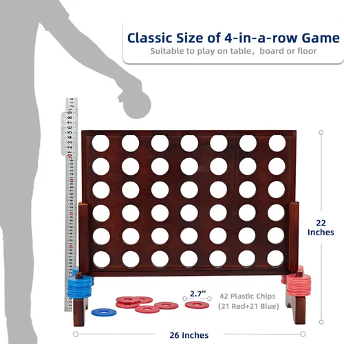 Miniatura 3 de SpeedArmis Juego gigante de madera 4 en una fila: divertidos juegos de mesa para interiores y exteriores para adolescentes, incluye 42 dados y bolsa