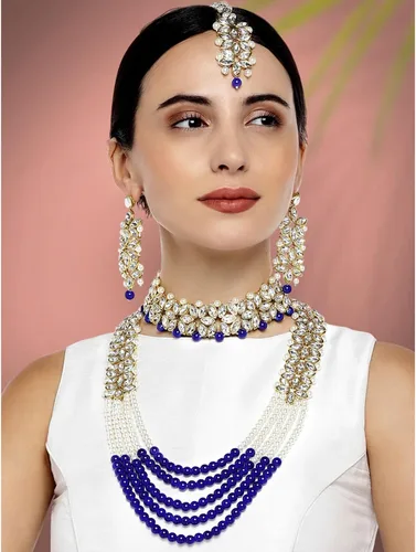 Miniatura 2 de Wedding Party Wear Bridal Jewellery Choker Long Pearl Necklace Earrings Maang Tikka Indian Traditional Set for Women