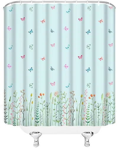 Miniatura 4 de Cortina de ducha de flores y mariposas, flores de flores, primavera, naturaleza, fantasía, jardín, tela para el hogar, juego de decoración de baño