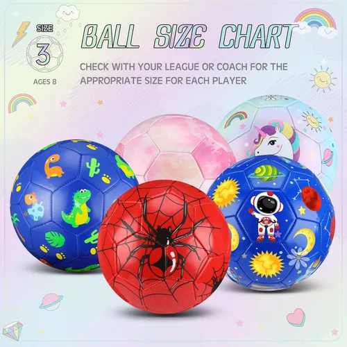 Miniatura 3 de HyDren Balón de fútbol para niños, tamaño 3 con inflador, oficial de dibujos animados, duradero, deportes al aire libre, interiores, juego