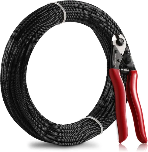 Steel DN Mate Cuerda de alambre negro de 100 pies, cable de acero inoxidable de grado marino T316L de 1/8 pulgadas, 7 × 7 hebras para sistema de