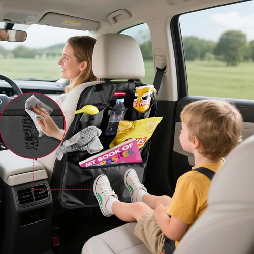 Miniatura 8 de Rubbermaid Organizador de coche para asiento trasero, alfombrillas y protector de respaldo de asiento, organizador de automóvil para niños con 6