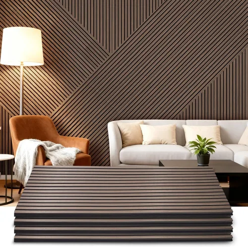 Miniatura 11 de Paneles de pared de listones de madera, paquete de 4 paneles de 94.5 x 7.9 pulgadas, paneles acústicos de madera para pared, paneles estriados 3D