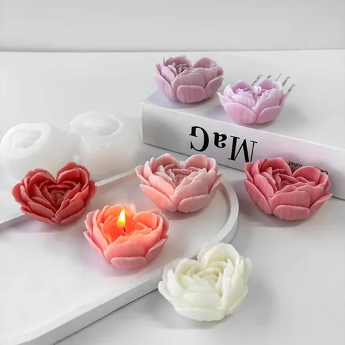 Miniatura 4 de 2 paquetes de moldes para velas en forma de corazón, moldes de silicona en forma de corazón y rosa para velas, moldes para velas de rosa