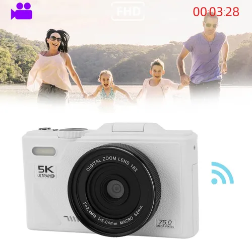 Miniatura 7 de Cámara digital 5K para fotografía con pantalla abatible de 180 ° de 3 pulgadas, cámara de vlogging de 75MP para, cámara compacta HD, zoom digital