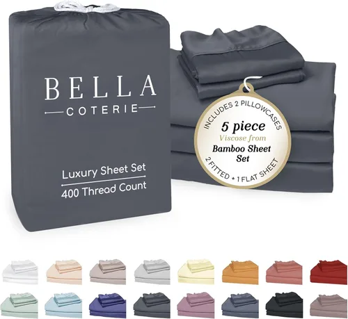 Miniatura 96 de Bella Coterie - Juego de sábanas de lujo de viscosa de bambú para cama tamaño split king 2 sábanas ajustadas para camas Sleep Number y camas 06