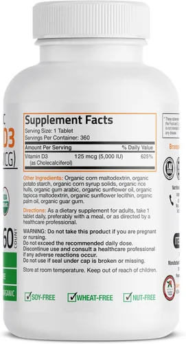 Miniatura 2 de Orgánico Vitamina D3 5000 IU, USDA Certificado, sin OMGs, Fabricado en Estados Unidos por Bronson laboratorios, 1
