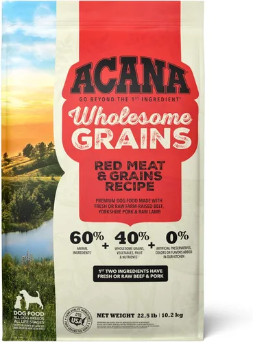 ACANA Granos Integrales Alimento Seco para Perros Carne Roja y Granos Receta de Res, Cerdo y Cordero Bolsa de 22.5 libras