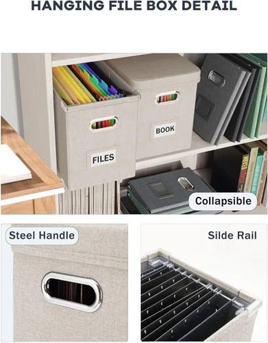 Miniatura 5 de Oterri Caja organizadora de archivos con tapa, caja de archivos colgante con bolsillo de malla, caja organizadora de documentos para archivos