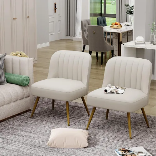 Miniatura 7 de Andeworld Juego de 2 sillas decorativas modernas, tapizadas de gamuza sintética, sillas de sala de estar, elegantes sillas pequeñas sin brazos