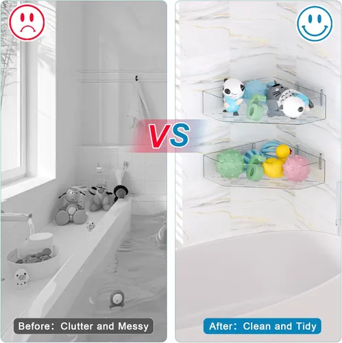 Miniatura 5 de Natheeph Organizador de juguetes de baño, paquete de 2, soporte transparente de almacenamiento de juguetes de baño de gran capacidad con agujeros