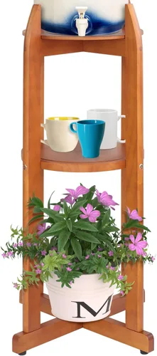 Miniatura 7 de Dispensador de agua de madera maciza natural (32.8 pulgadas de alto - 11.2 pulgadas de ancho) dispensador de bebidas con 2 estantes redondos