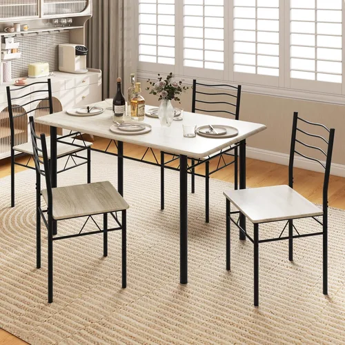 Miniatura 7 de Giantex Moderno juego de mesa de comedor de 5 piezas para 4 sillas, muebles de cocina de metal y desayuno (madera de haya)