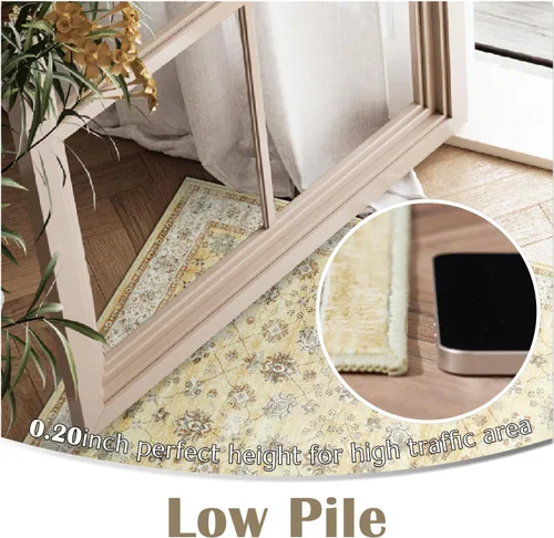 Miniatura 3 de jinchan Alfombra de Área 2x3 pies Lavable con Diseño Floral Vintage para Interiores, Tapetes Antideslizantes para Entrada, Alfombra Suave para Sala