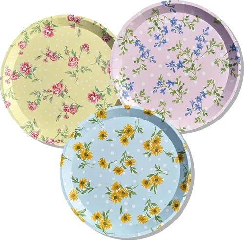 Coterie Ditsy - Platos de papel florales (juego de 10 platos pequeños) – Platos de papel para fiestas de té y jardín, despedida de soltera, baby