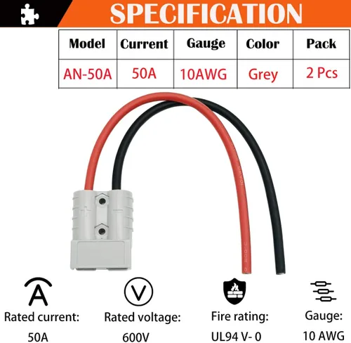 Miniatura 4 de CESFONJER Conector de batería, enchufe de conexión/desconexión rápida de 600 V 50 A, conectores de enchufe de batería, con cables de conexión