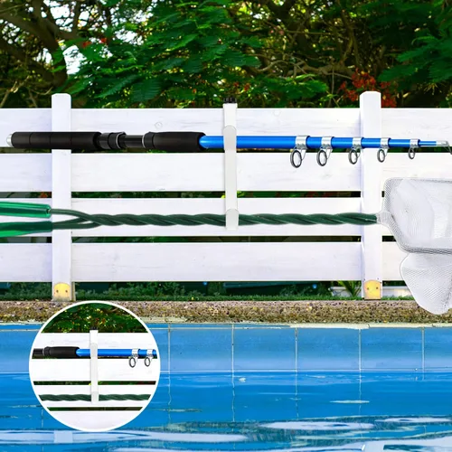 Miniatura 6 de Savita 2 ganchos dobles para poste de piscina, panel grueso ajustable, ganchos de equipo de valla de piscina, ganchos de metal para colgar