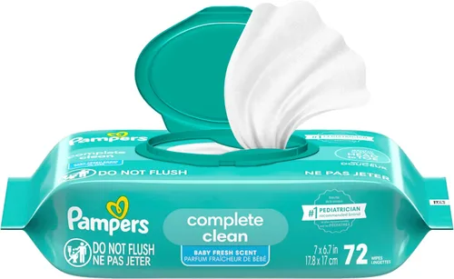 Miniatura 9 de Pampers Toallitas para bebé, limpieza completa y perfumada para bebé, limpia suavemente de la cabeza a los pies, 72 en total (1 paquete abatible)