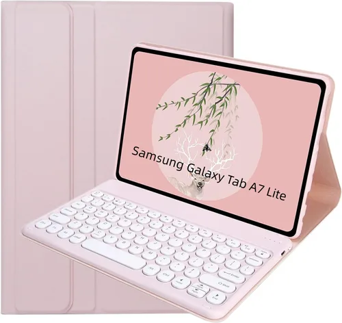 CandyColor - Funda con teclado para Samsung Galaxy Tab A7 Lite de 8.7 pulgadas, 2021, teclas redondas desmontables, teclado inalámbrico BT (puerto