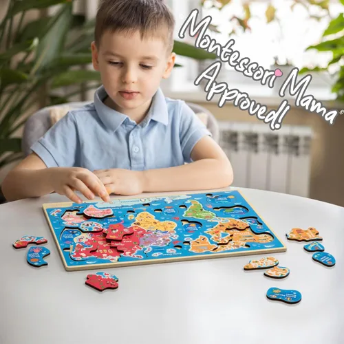 Miniatura 6 de Montessori Mama Rompecabezas de madera con mapa del mundo, rompecabezas de continentes y océanos para niños de 4 a 6 años. Juguetes educativos