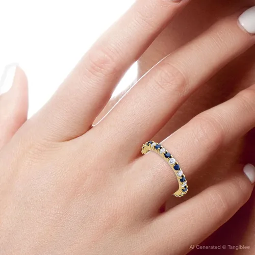 Miniatura 6 de Anillo de eternidad con zafiro de diamantes de 1 12 quilates en oro amarillo de 14 quilates