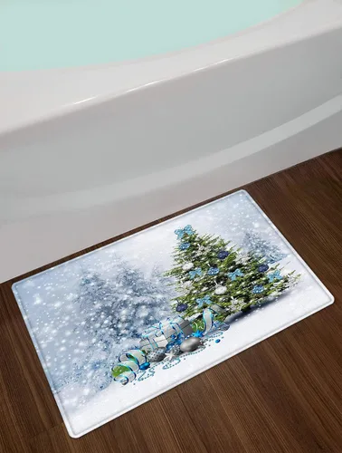 Miniatura 3 de EOBTAIN Cortina de ducha de hojas verdes de Navidad para baño, ramas de piña y abeto con bayas rojas sobre negro, cortina de ducha con 12 ganchos