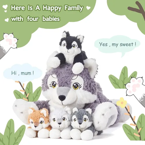 Miniatura 2 de IKASA Muñeco de peluche de mamá gato, juguete de peluche suave y abrazable de 16" con pequeños mini bebés gatitos, regalos para niños, niñas y niños
