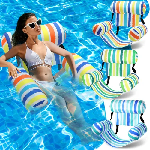 Miniatura 15 de Paquete de 3 flotadores inflables para piscina, sillas flotantes para adultos, hamaca ajustable, silla flotante de agua, natación, patrón de plantas