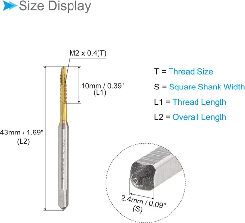 Miniatura 2 de Tapones de punta en espiral, rosca métrica M2 x 0.4, acero de alta velocidad 6542 con revestimiento de titanio, 1 pieza