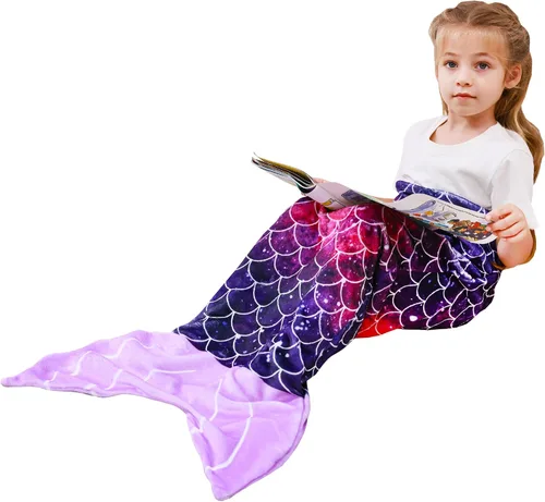 Miniatura 10 de Viviland Manta de cola de sirena – Manta de felpa de sirena para niñas, para todas las estaciones, manta de franela suave para acurrucarse, saco