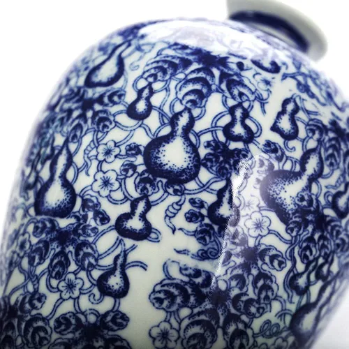 Miniatura 3 de Jarrón de cerámica de porcelana azul y blanca de 13 pulgadas, hecho a mano, decorativo para sala de estar, decoración del hogar, oficina, centro