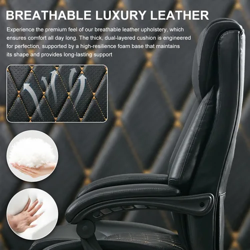 Miniatura 8 de Silla de oficina reclinable con reposapiés retráctil y soporte lumbar ajustable, capacidad de 500 libras para usuarios grandes y altos, silla