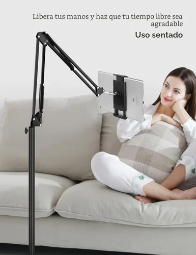 Miniatura 3 de BluuSuuk Soporte para Tablet en Piso con Base de Doble Peso, Montura para Cama y Teléfono con Brazo Ajustable y Extensible, Compatible con iPad Mini