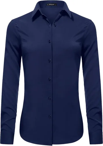 Miniatura 13 de Blusas de negocios para mujer, de manga larga, sin arrugas, con botones, ajuste clásico, cuello para el trabajo y la oficina