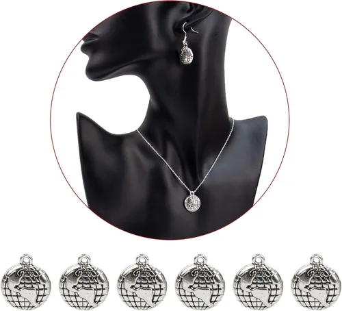 Miniatura 7 de AUEAR, Paquete de 100 dijes de globo de aleación de tierra de plata para hacer joyas, pulseras y collares