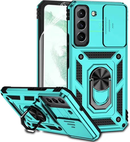 Funda para Samsung Galaxy S22 con cubierta para lente de cámara, protector de pantalla HD, doble capa de grado militar probada contra caídas, Menta