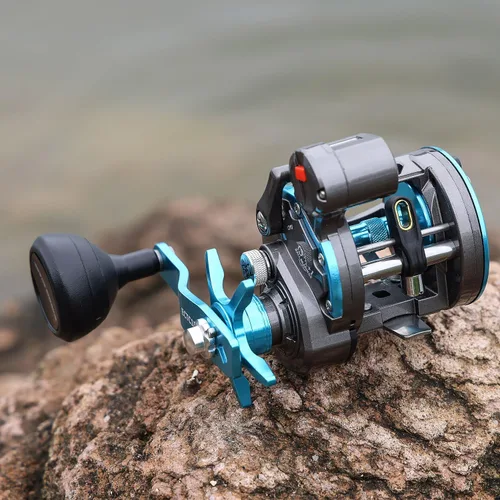 Miniatura 6 de Burning Shark Carrete de pesca de baitcasting, carrete redondo suave y potente, carrete de pesca para agua salada, carrete convencional para bagre