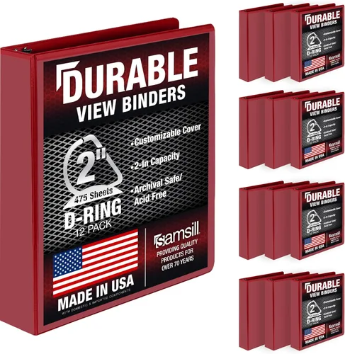 Miniatura 79 de Samsill Carpeta duradera de 1.5 pulgadas, fabricada en los Estados Unidos, carpeta de anillos en D, carpeta transparente personalizable, color rojo