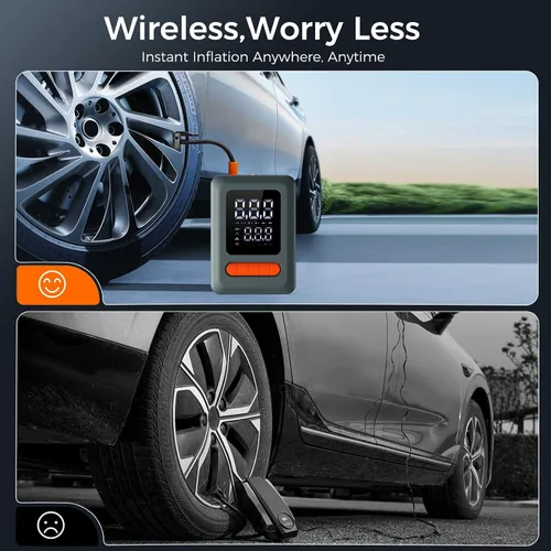 Miniatura 9 de ApexNexus Inflador de Neumáticos Compresor de Aire Portátil y Arrancador de Coche, Bomba de Aire Inalámbrica con Luz LED y Manómetro de Presión