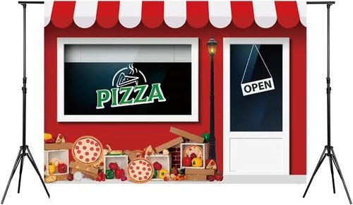 Miniatura 3 de Telón de fondo de tienda de pizza de 5 x 3 pies para fotografía, tema de cocina para niños, fiesta de cumpleaños, baby shower, decoración