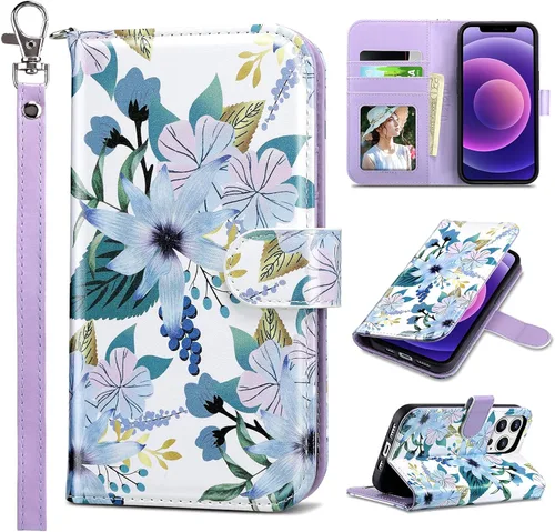 Miniatura 27 de ULAK Funda tipo cartera compatible con iPhone 13 para mujer, piel sintética de alta calidad con tarjetero, función atril, funda tipo cartera