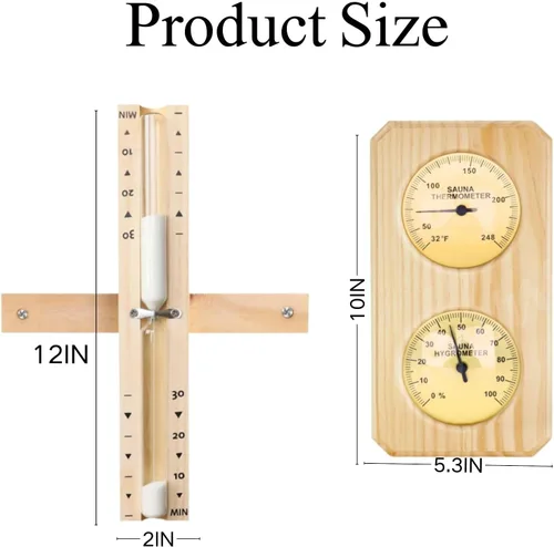 Miniatura 6 de Termómetro higrómetro de sauna de 2 piezas con temporizador de arena de 30 minutos, doble calibre Fahrenheit y humedad de temperatura Celsius