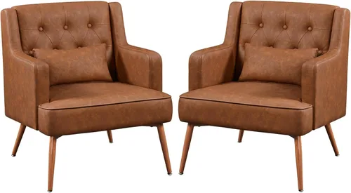 Miniatura 3 de Yaheetech - Silla decorativa de estilo Accent para sala de estar, silla moderna de mediados de siglo con cojín lumbar, cómoda silla tapizada
