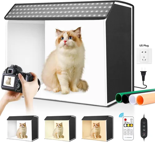 Miniatura 15 de Takerers Caja de Luz de Estudio Fotográfico de 12"x12"x12" con Cabina de Fotografía con 120 LEDs, 3000-5700K Ajustable, 6 Fondos de Colores, Carpas
