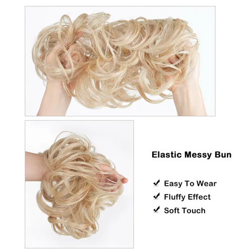 Miniatura 2 de Moño de cabello despeinado castaño, moños desordenados falsos sintéticos, moño rizado, moño recogido y moño, extensiones de cabello envolvente