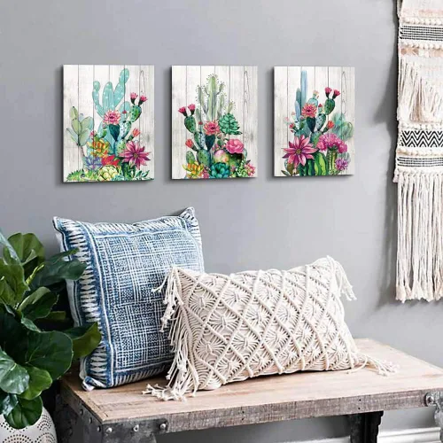 Miniatura 5 de 3 piezas enmarcadas de arte para pared, acuarela, plantas tropicales, cactus del desierto, impresión en lienzo para dormitorio, baño, flores