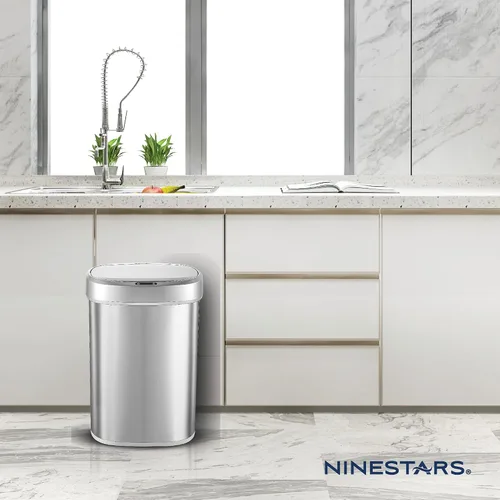 Miniatura 5 de Ninestars DZT-50-49 - Bote de basura ovalado automático con sensor de movimiento sin contacto con tapa negra, 13 galones/50 L, acero inoxidable Plata